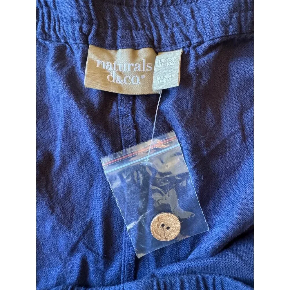 Naturals D&Co Blue Wide Leg Linen Blend Pull On High Rise Pants 3X NWT - Picture 7 of 10
